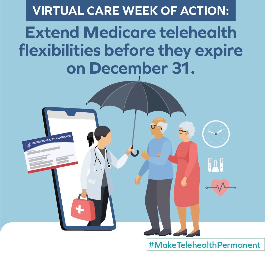 Medicare flexibilities for telehealth created during the COVID-19 PHE will expire on 12/31/24. Congress must act now to ensure beneficiaries don't lose access to virtual care services, which have become essential to our national healthcare system. #MakeTelehealthPermanent