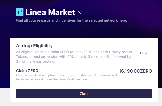 Actualizaron el claim de ZeroLend🔥

El primer día tenía 0 tokens, algo que no entendía mucho😅

Hoy lo revisé y se actualizó, en total: 16.190 tokens.

El 60% con vesting de 3 meses.

Notbad. Todo suma🚀