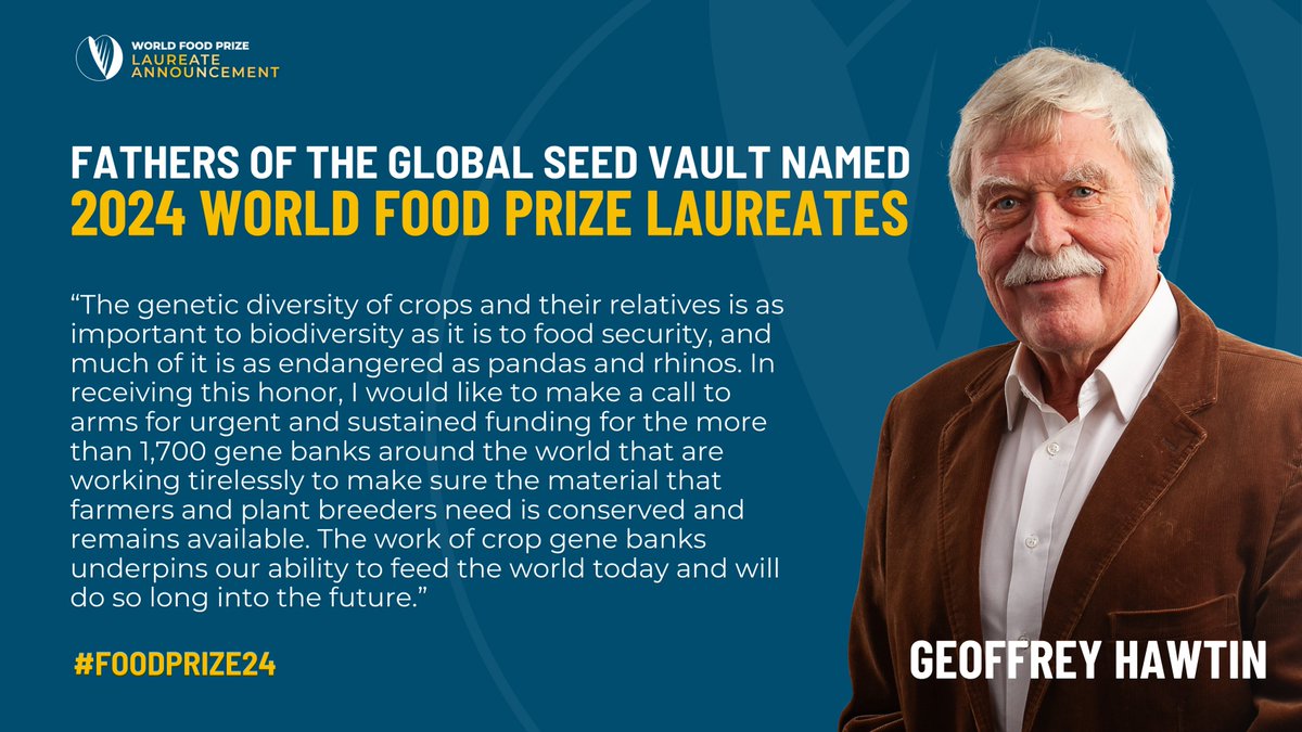 Dr. Hawtin spent much of his early career and risked his life collecting, preserving and protecting species of legumes such as chickpeas and faba beans from Afghanistan, Ethiopia, Lebanon, Jordan, Syria and Turkey. Learn more: worldfoodprize.org/FoodPrize24