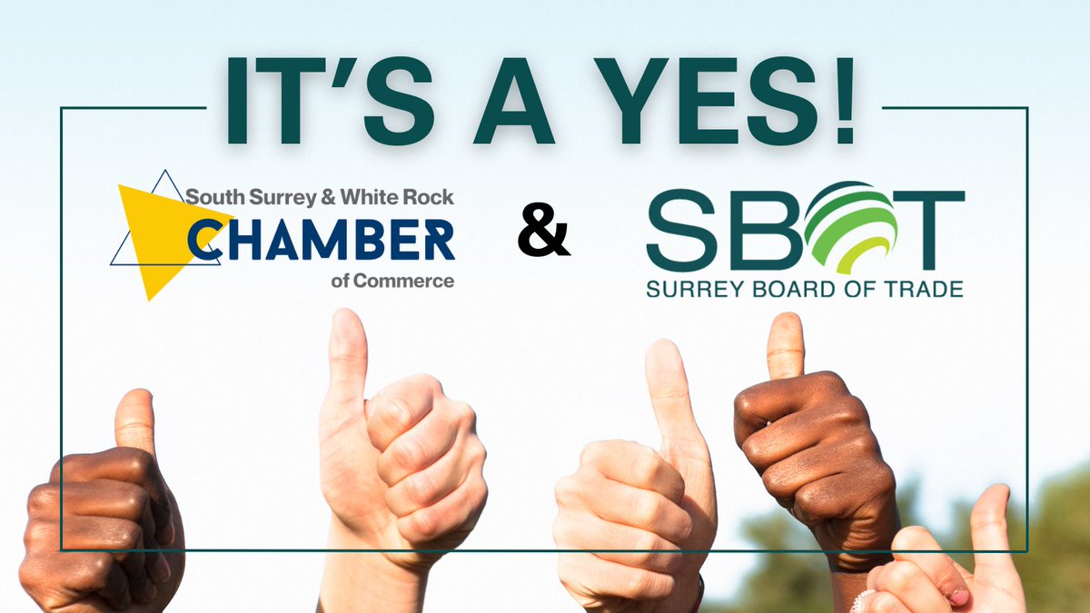 South Surrey & White Rock Chamber of Commerce and Surrey Board of Trade Members Overwhelmingly Approve Merger to Form Surrey & White Rock Board of Trade Read the full release: ow.ly/ornJ50RA1Tw #SurreyBC #WhiteRock @sswrchamber