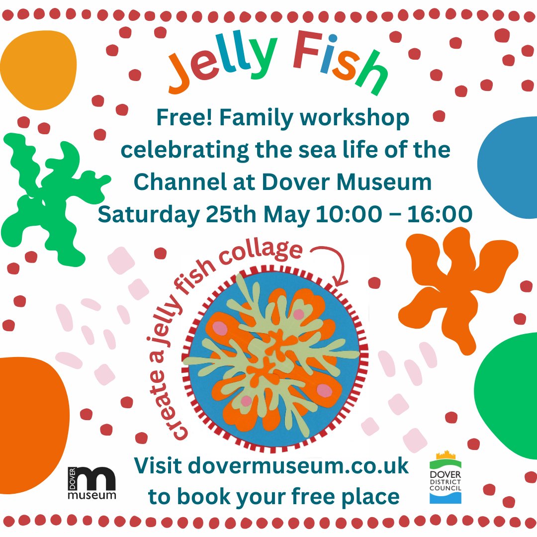 On Saturday 25th May, create your own #jellyfish artwork at #Dover Museum. Visit dovermuseum.co.uk to book your free place. Thanks to National Heritage Lottery fund, this event is supported by @KentDownsNL as part of the Cross Channel Global Geopark's GeoDiversity project.