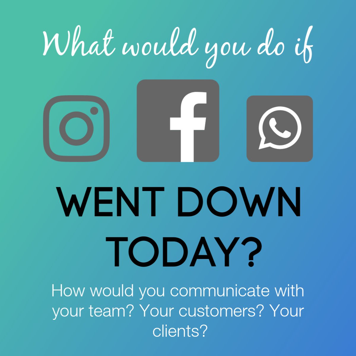 How would you communicate with your team and clients if your favorite Social Media site went down today? Click link for the solution. bit.ly/2VQjaM9
