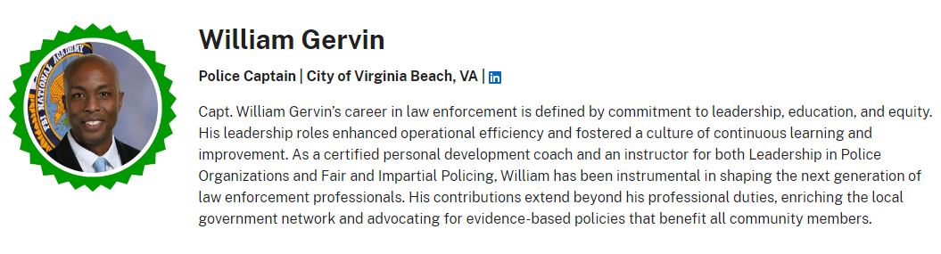 Congratulations to our very own, Captain Gervin for being recognized as one of @ELGL50's Top 100 Influencers in Local Government for 2024! elgl.org/top-influencer… #PRIDE #VBPD #VirginiaBeach #LocalGov #Leadership #Virginia #Police #LEO #LawEnforcement #Government #ELGL #VB
