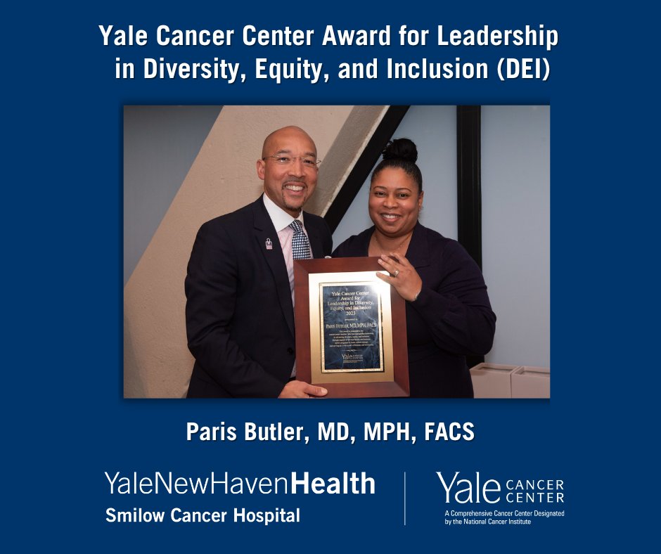 Congratulations to @DrParisButler, recipient of the Yale Cancer Center Award for Leadership in Diversity, Equity, and Inclusion #DEI for his work mentoring medical students, residents, and trainees. @SmilowCancer @YaleMed @YNHH @YaleBreast @YalePlastics @YaleSurgery
