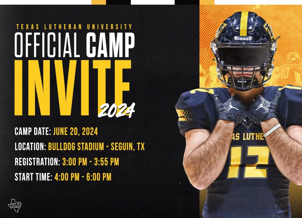 Thanks for the camp invite coach Scott and @TLU_Football can’t wait to compete!! @declan_deyoung @FBswarmfootball #RecruitTheBluff🙌🏽