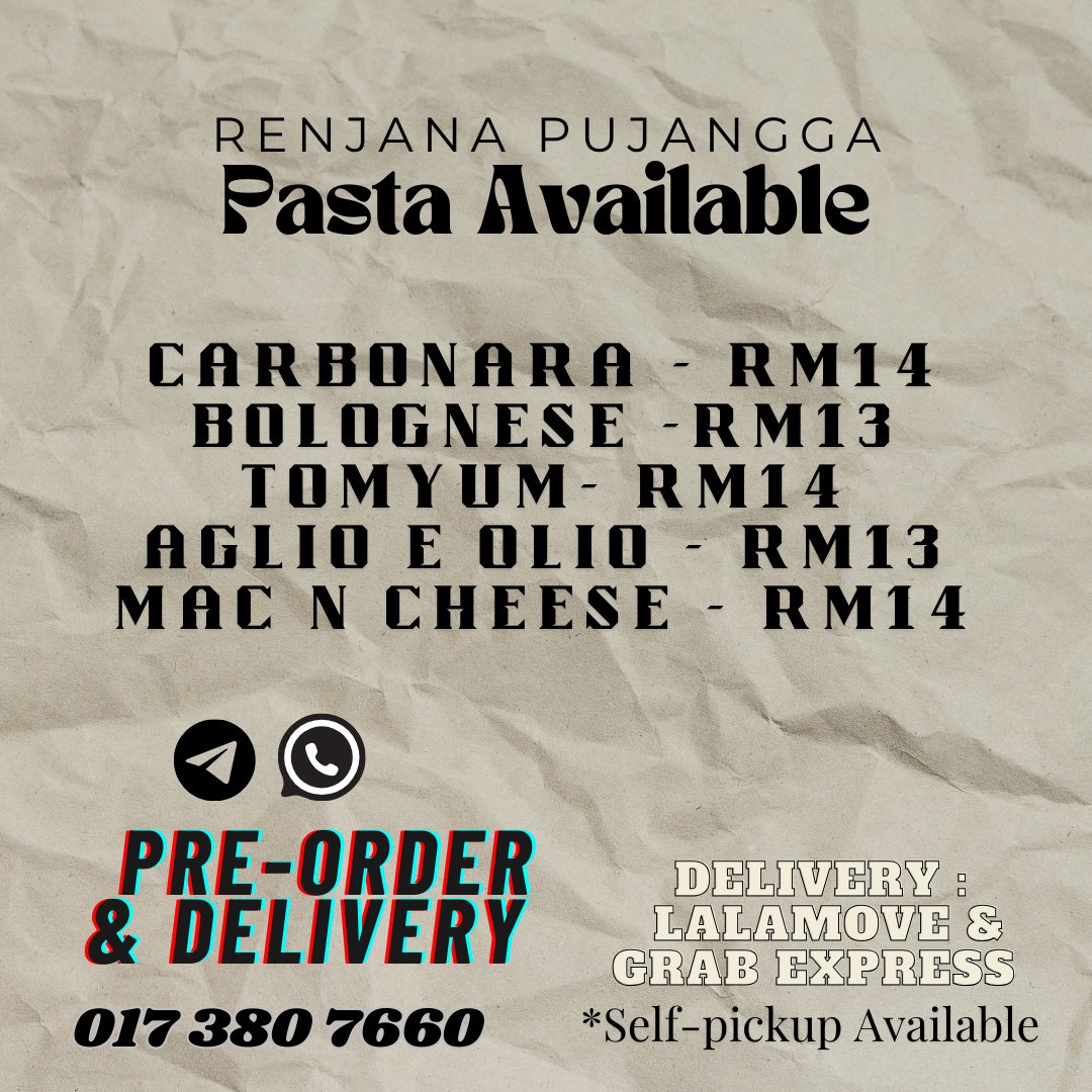aechaibrahim's tweet photo. Assalamualaikum semua, saya sedang kumpul order untuk korang yang suka makan pasta, Dan dah rasa bosan mana menu nasi hari2. 

Saya open order khas utk korang yang stay di Kuala Lumpur mahupun Selangor 

Lepas ni saya balik Kelantan dah, tak Tau la bila open order lagi. ✨ https://t.co/mUEvW1FQGZ