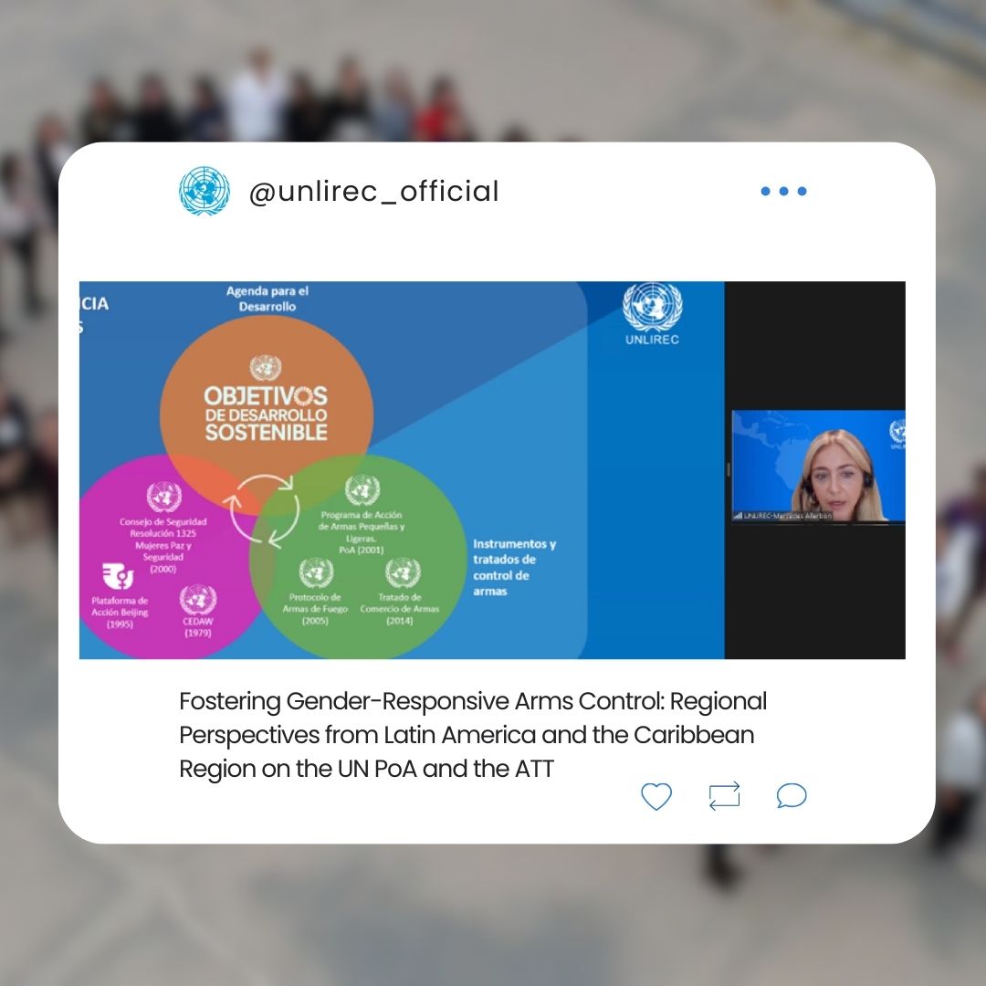 UNLIREC's tweet photo. ⏰The virtual event " Fostering Gender-Responsive Arms Control" has already started.

📌Experts from the region reflect on the integration of a gender perspective in arms control. https://t.co/TrEkIRSigz