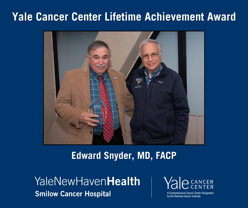 Dr. Edward Snyder, was honored with the Yale Cancer Center Lifetime Achievement Award for his “important and sustained contributions to our community” at the recent annual Conclave. @SmilowCancer @YaleMed @YNHH @yalepathology