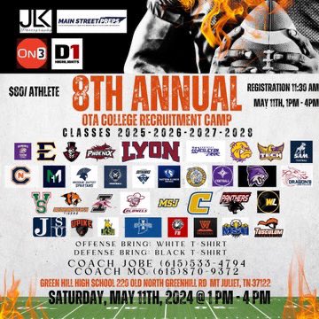 Xavier74S's tweet image. I will be attending the OTA camp this weekend. Can’t wait. @OnTopAthletics @coachLit99 @CoachMacSewanee @donlee9596 @PrepRedzoneTN @CoachFarisAPSU @LyonHBC @CSmithScout @CoachRustyW @CoachWilder353 @CoachCoopp @On3Recruits