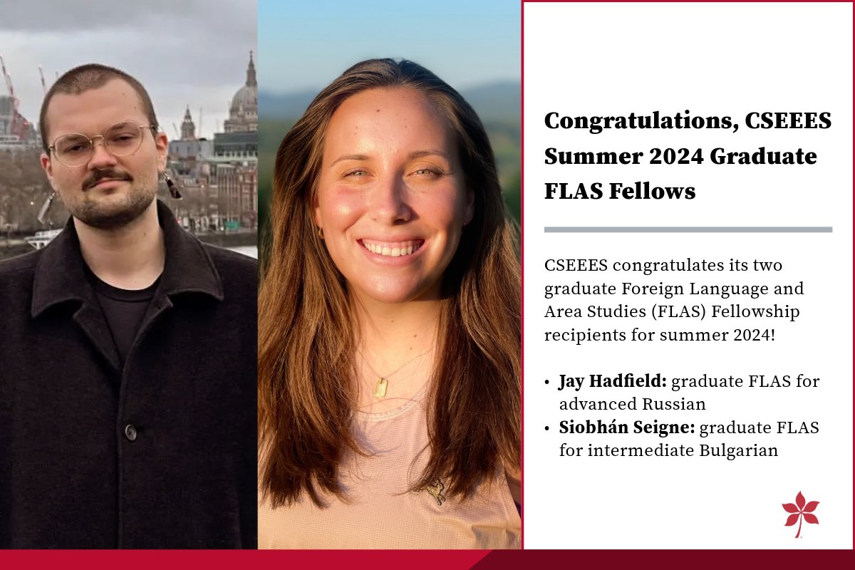 CSEEES is pleased to announce its two graduate Foreign Language and Area Studies (FLAS) Fellowship recipients for summer 2024. Congratulations to our graduate fellows and best of luck to you this summer!
