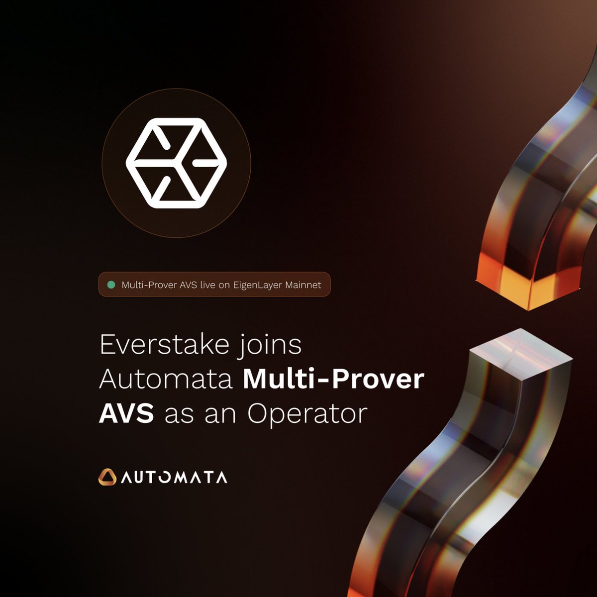 Everstake has joined @AutomataNetwork Multi-Prover AVS as an Operator on @eigenlayer Mainnet 🚀 Automata extends machine trust to Ethereum with TEE Coprocessors. Decentralized systems bootstrap a secondary TEE Prover to minimize network-breaking bugs, with the Multi-Prover AVS…