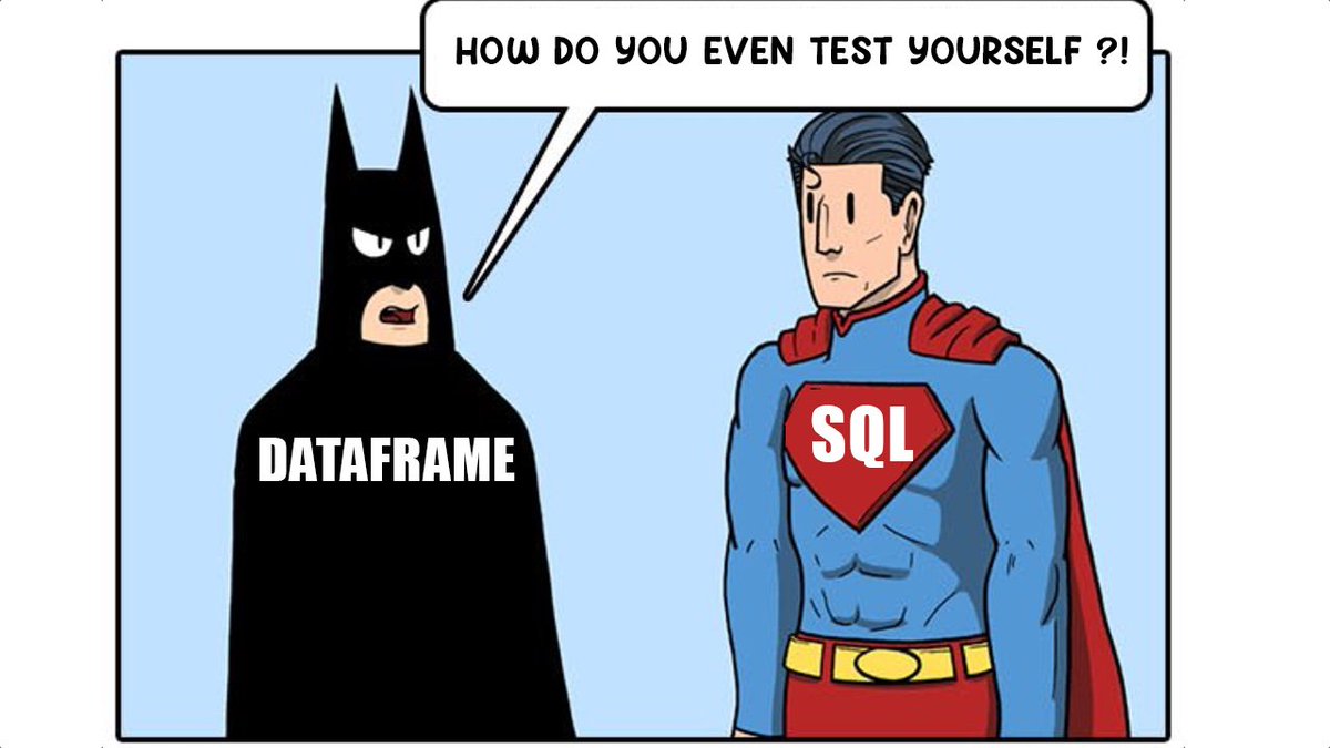 SQL vs DataFrame. Usually use DataFrame (w/ Python) for all ingestion work, and SQL for most of the transformation.