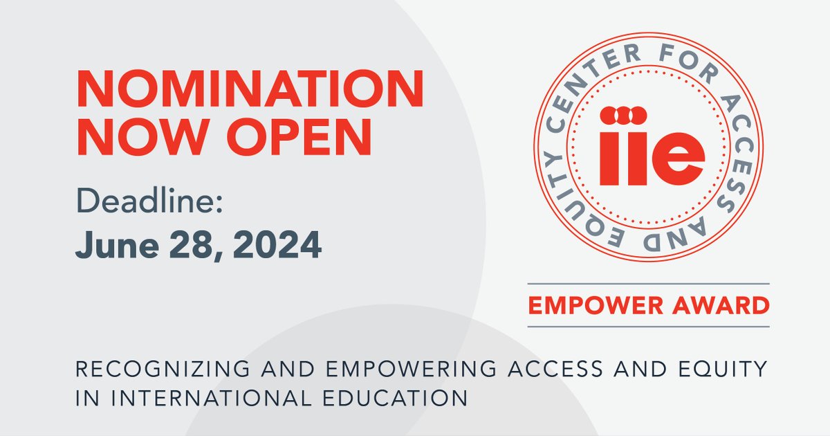 The IIE Center for Access and Equity is now accepting nominations for the second cycle of the IIE External Empower Award. Learn more and submit your nomination at iiefeedback.org/se/61250225371…