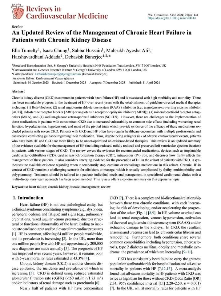 🔴 'A 2024 Updated Review of the Management of Chronic Heart Failure in Patients with CKD' #openAccess 
 
imrpress.com/journal/RCM/25…
#CardioEd #Cardiology #FOAMed #meded #MedEd #Cardiology #CardioTwitter #cardiotwitter #cardiotwiteros #CardioEd #MedTwitter #MedX #cardiovascular