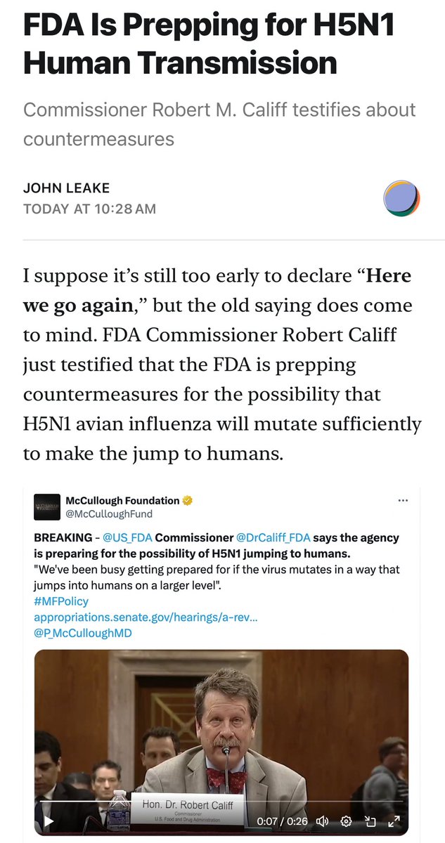 FDA Telegraphing Human Bird Flu Crisis Intensifying agency messaging, over testing, vaccines developed years in advance, and pre-purchased Bio-Pharmaceutical arrangements are all becoming all too familiar to a fear- and vaccine -wary public. Subscribe to Courageous Discourse!…
