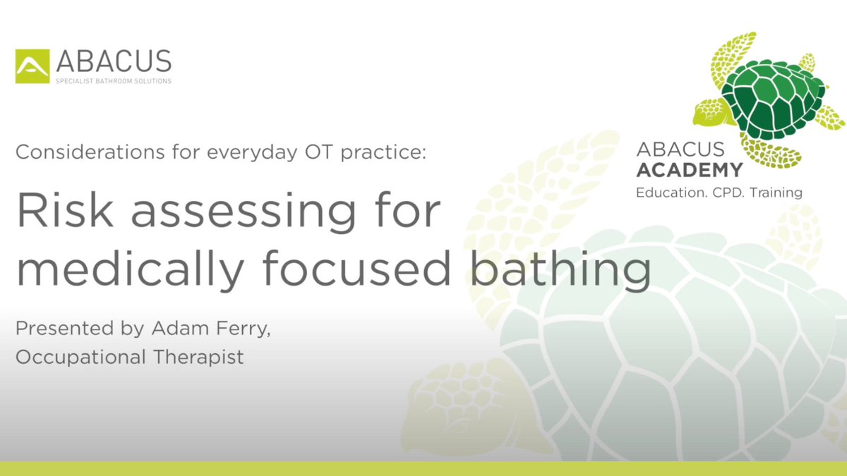 Risk assessing for medically focused bathing.
In this Abacus Academy video, Adam Ferry @theotservice explores how risk is based on the inability to quickly remove the bather from water during seizures for example ➡️ youtu.be/C0QrICxNK8I?si…

#OTs #occupationaltherapists #epilepsy