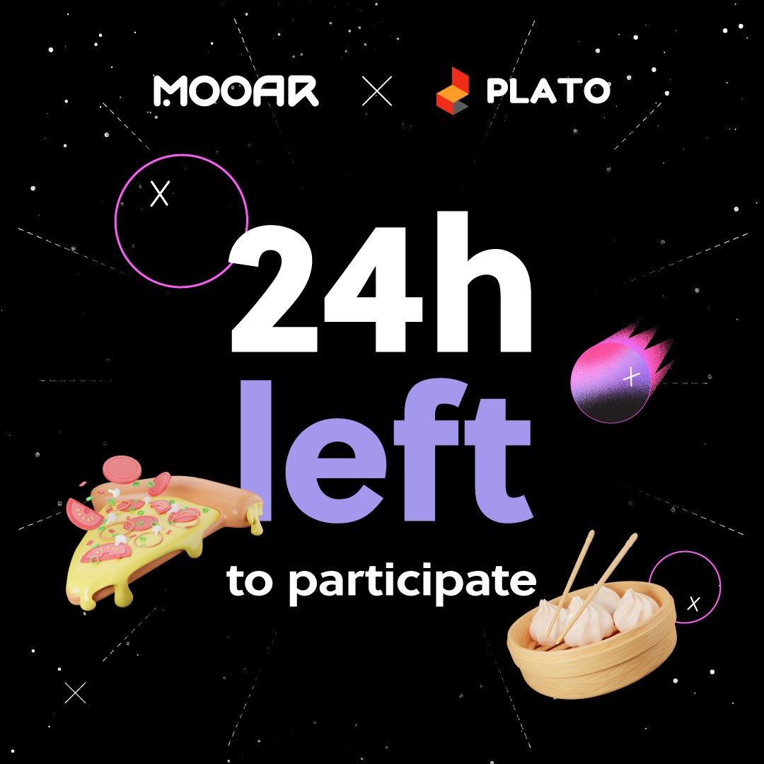 🚨ALERT! Only 24 hours left to participate in the @Plato2Earn Raffle Mint on #MOOAR! 📆 Ends: May 10th @ 14:30 UTC 🎟️ 150 GMT to enter 🤝 Raffle is fully refundable for non-winners 👯 Every Raffle Mint participant will receive a 5 Day Plato Eats Base pass for FREE! Buy your…