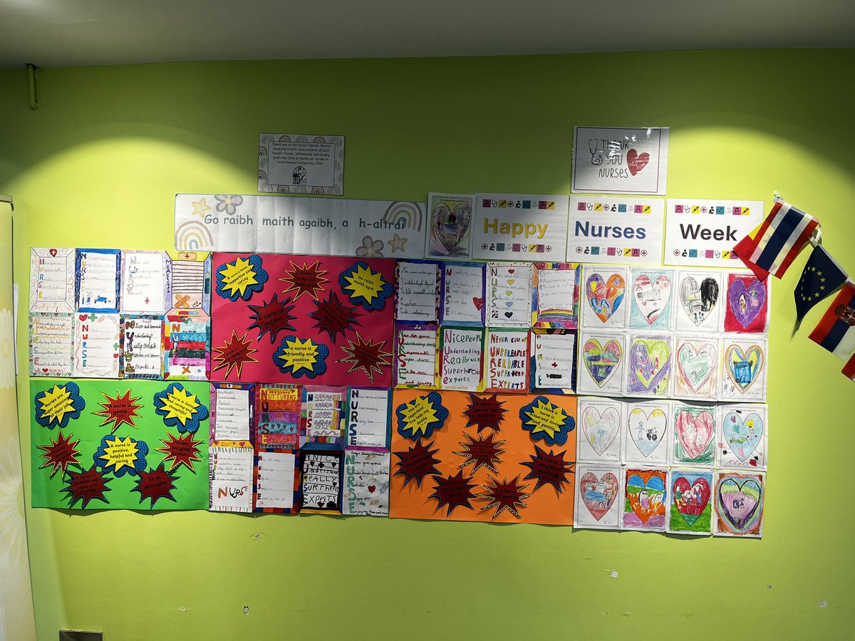 A big thank you to the junior infants, second class and fourth class of Scoil Naomh Fionán, Whitecastle who created a lovely display for Nurses week in LUH #NursesWeek #NursesWeek2024