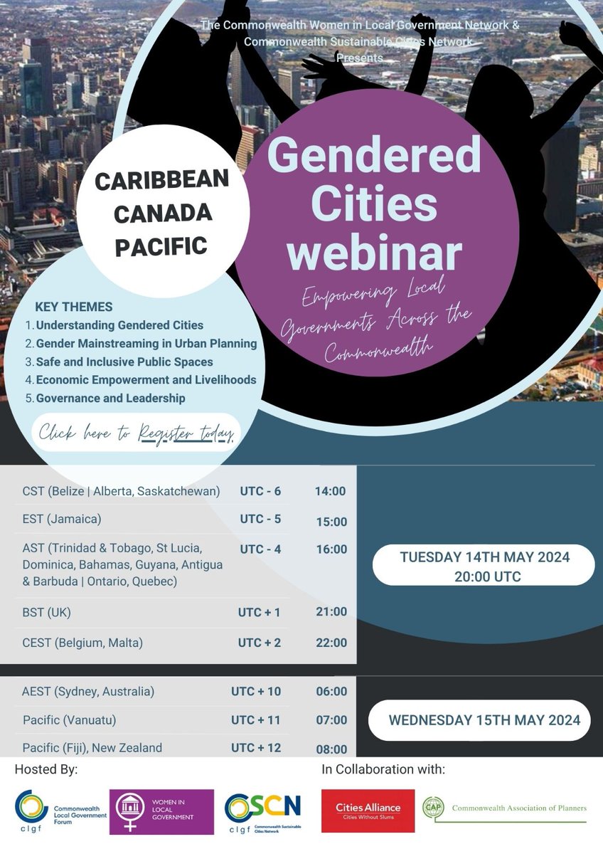 Looking forward to hearing from our members and partner in the Caribbean, Canada and the Pacific on the critical role of local governments in fostering inclusive and gender-responsive urban environments. Register today: forms.gle/57k9Wr6w2zVyzR…