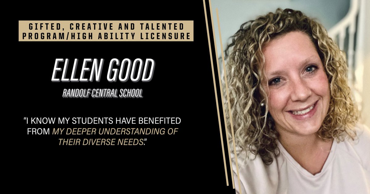 “Purdue’s #GiftedEducation Certificate program has provided a rich academic experience for me as professional in secondary education,” says Ellen Good, alumna of #PurdueEDU’s online Gifted, Creative & Talented program. 🔗 bit.ly/online-gct