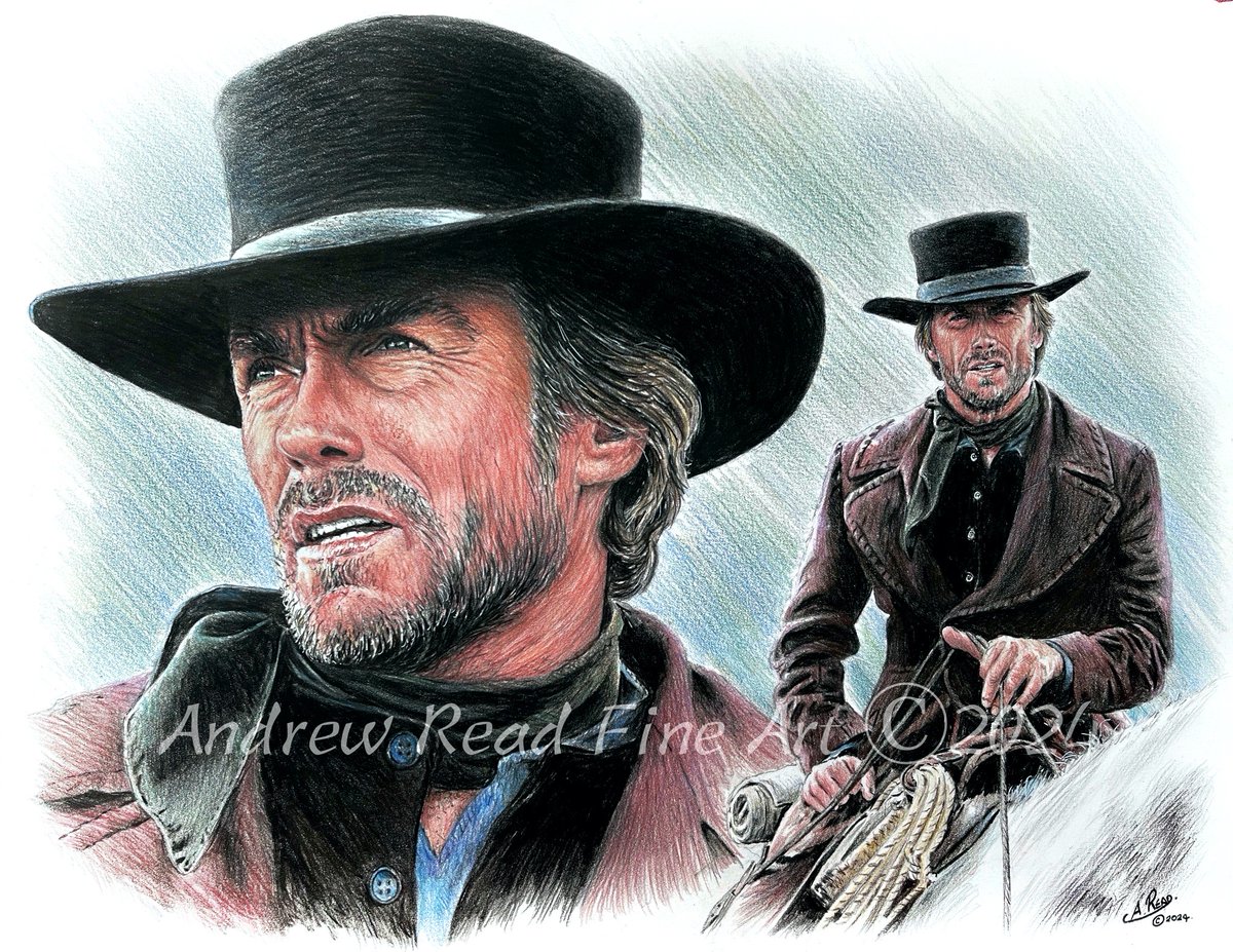 New art - 'Preacher' Clint Eastwood from the 1985 movie 'Pale Rider'
Coloured pencil drawing 18 x 14 inches.
Polychromos, Prismacolor premier on Langton Prestige water colour paper.

#ClintEastwood #westerns #cowboys #art #fanart 
#illustrationart #artist #pencilart