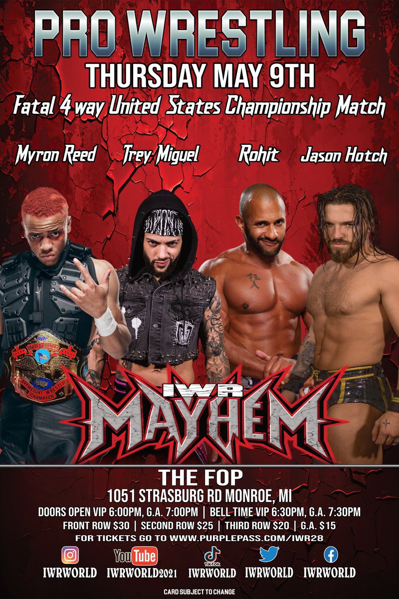 We are back again tonight but this time in Michigan! Come check out Rhino’s @IWRWORLD