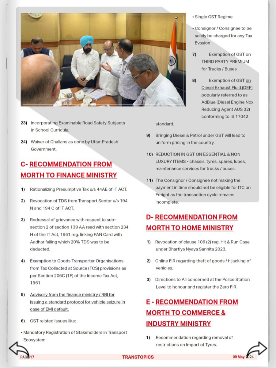 AIMTC Meets Morth To Dicuss Policy Issues, TRANSTOPIC: May 09, 2024