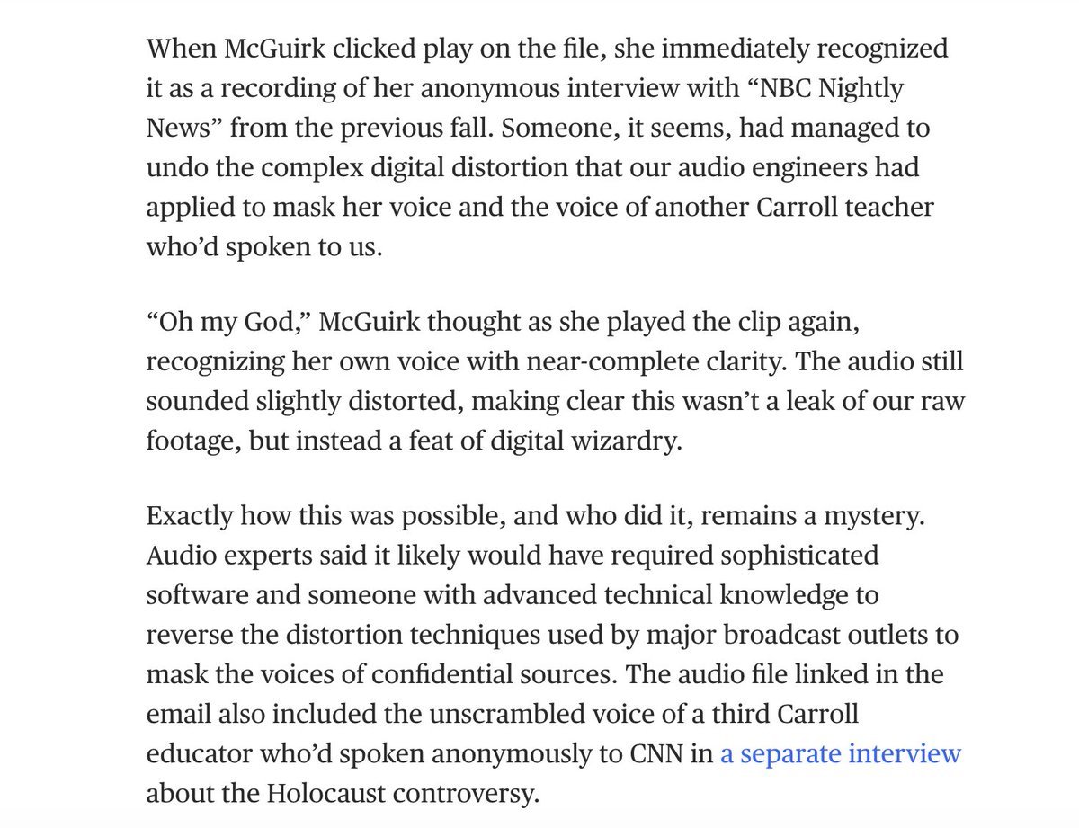 Embedded in my book excerpt today, there's a cautionary tale for journalists about the lengths some people will go to unmask and punish your confidential sources. 

Even when the source is a fourth-grade teacher saying we shouldn't bothsides the Holocaust. nbcnews.com/news/us-news/s…