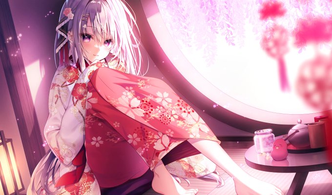 「white hair white kimono」 illustration images(Latest)