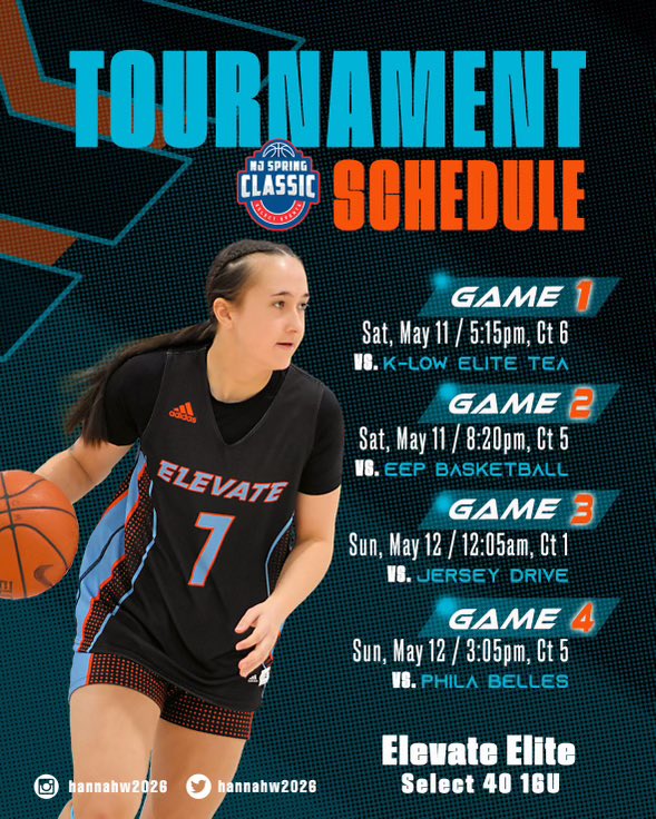 Yo what’s up Jersey! I will be at the NJ Spring Classic this weekend with my <a href="/Elevate_Elite/">Elevate Elite</a> Select 40 2026 team. Check out my schedule ⬇️ <a href="/mikemillsnc/">Mike Mills WBB College Recruiting</a> <a href="/MMBR_CoachGBell/">Major Movez Basketball Review #MMBR</a> @UOrangemen  <a href="/K1Book66/">Keith Booker</a> <a href="/JrAllStarBB/">Jr. All-Star Girls Basketball</a> <a href="/Ferdavis9113/">Fer Coach Davis</a>  <a href="/_BlakeDerrick/">Blake Derrick</a> <a href="/CoastRecruits/">Coast 2 Coast Recruits</a> <a href="/CoachLTid/">LARRY TIDWELL</a> <a href="/_HugoBoss4/">Coach_melt</a>