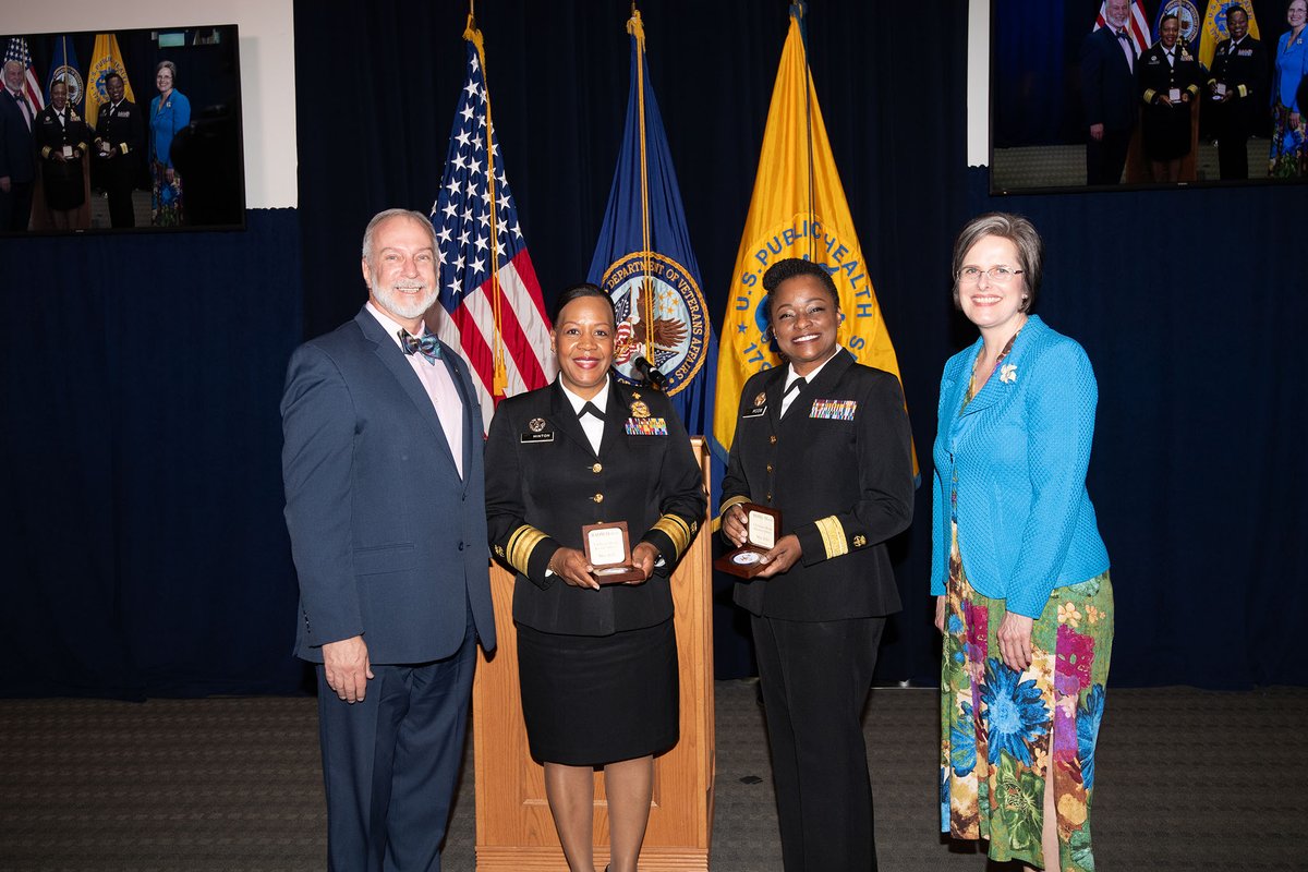 Congratulations to Deputy Surgeon General RADM Denise Hinton and Chief Nurse Officer RDML Jennifer Moon! Both received a #Nurse medallion from @DeptVetAffairs leadership at their recent webinar to recognize #NursesMonth.