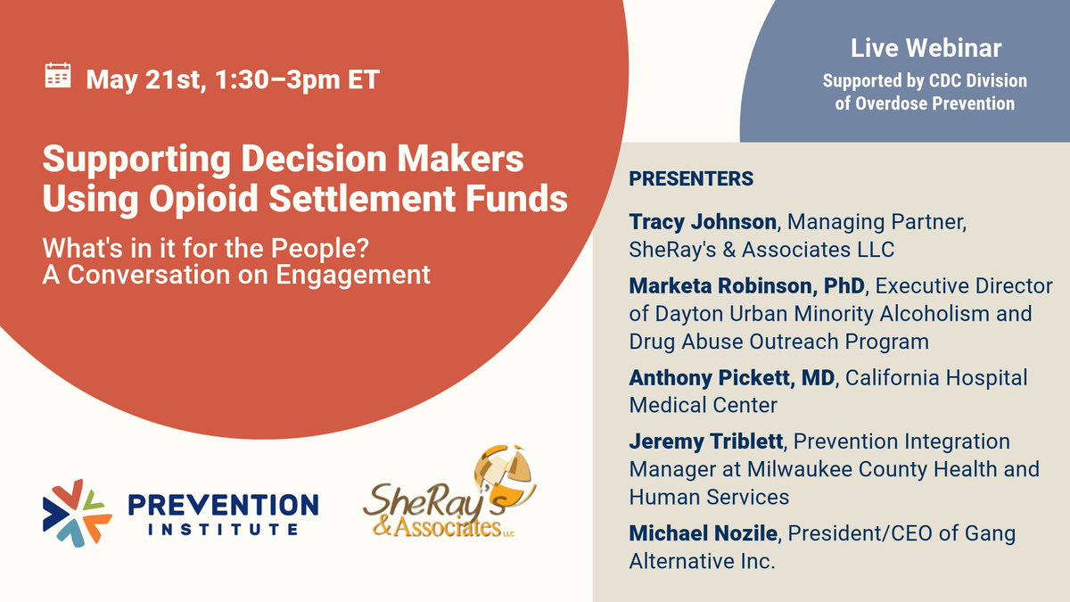 Discover how & why state and local leaders include people with lived experience in the decision-making process on how to spend opioid settlement funds. ➡️ Register now! @preventioninst web.zoom.us/webinar/regist…