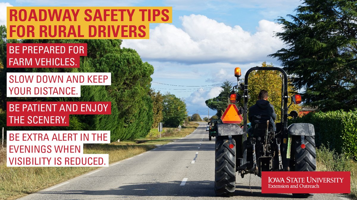 Attention rural drivers! With #PlantingSeason underway, it's crucial to be extra cautious on the roads. Keep an eye out for increased traffic and take necessary precautions to ensure safety for yourself and others. Learn more: bit.ly/3QWNLor #Iowa #Agriculture #IowaAg