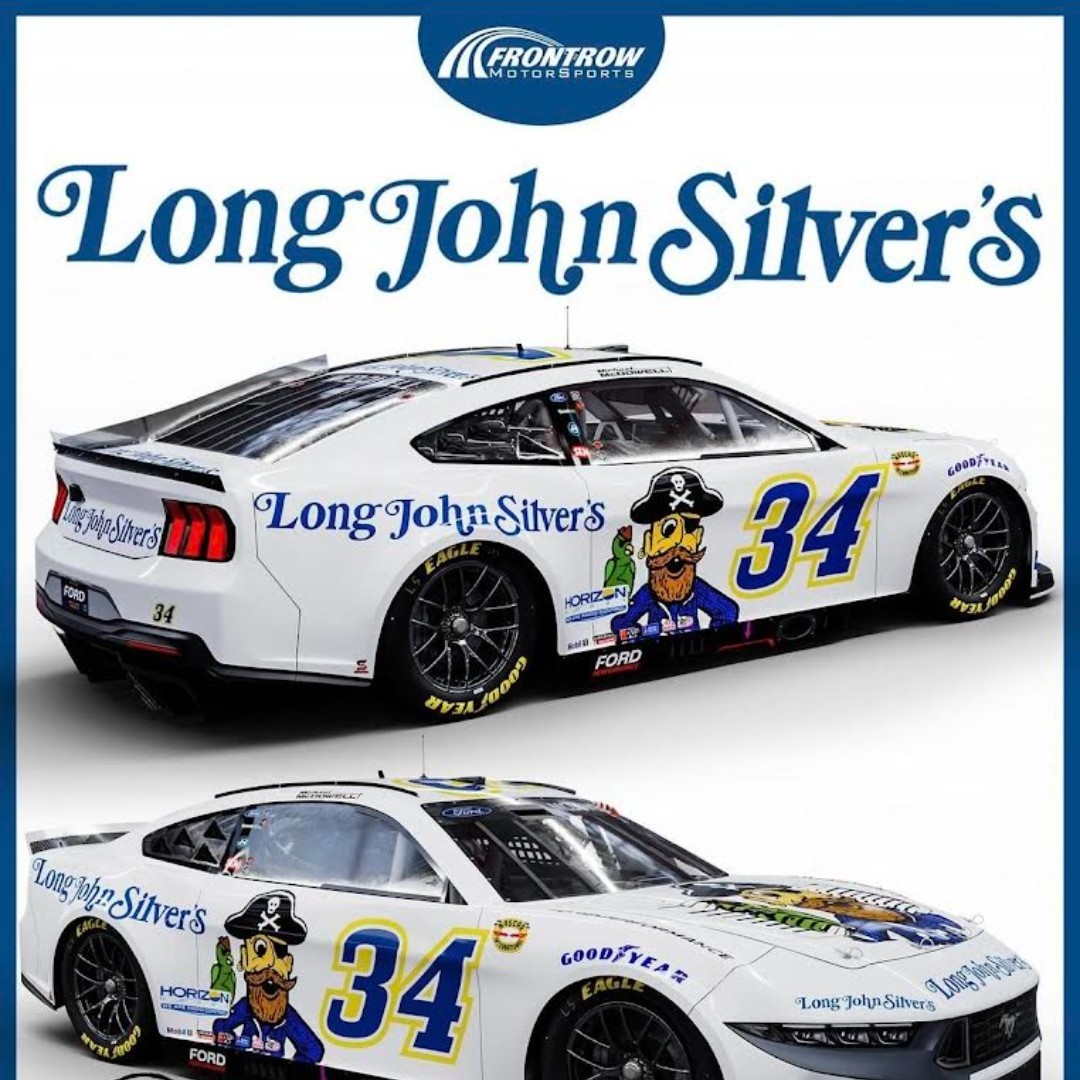 Front Row Motorsports is gearing up for NASCAR Throwback Weekend at Darlington Raceway with the iconic retro Long John Silver's design!

#NASCARThrowback #ThrowbackThursday #FRM @team_frm