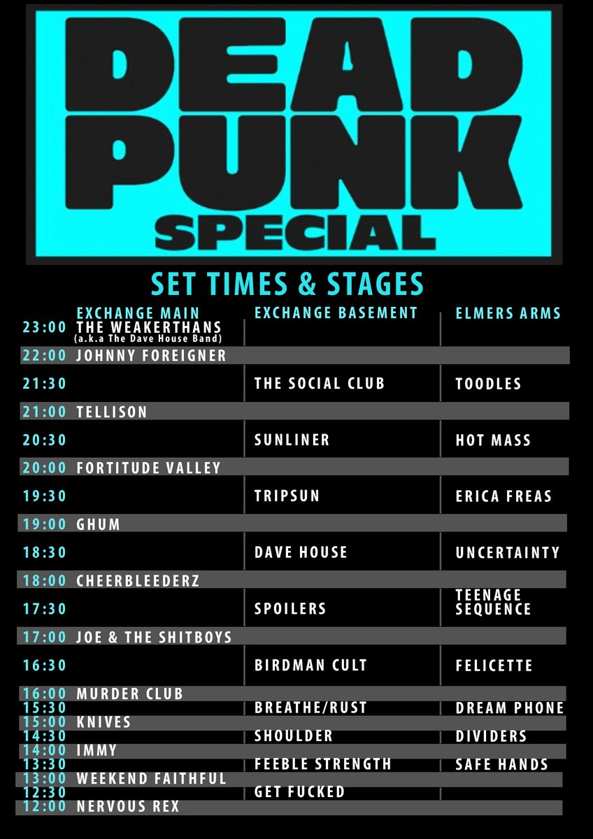 Minor re-jig of the <a href="/DeadpunkPromo/">Deadpunk</a> all-dayer times. Get your itin (that's slang for itinerary) locked down.