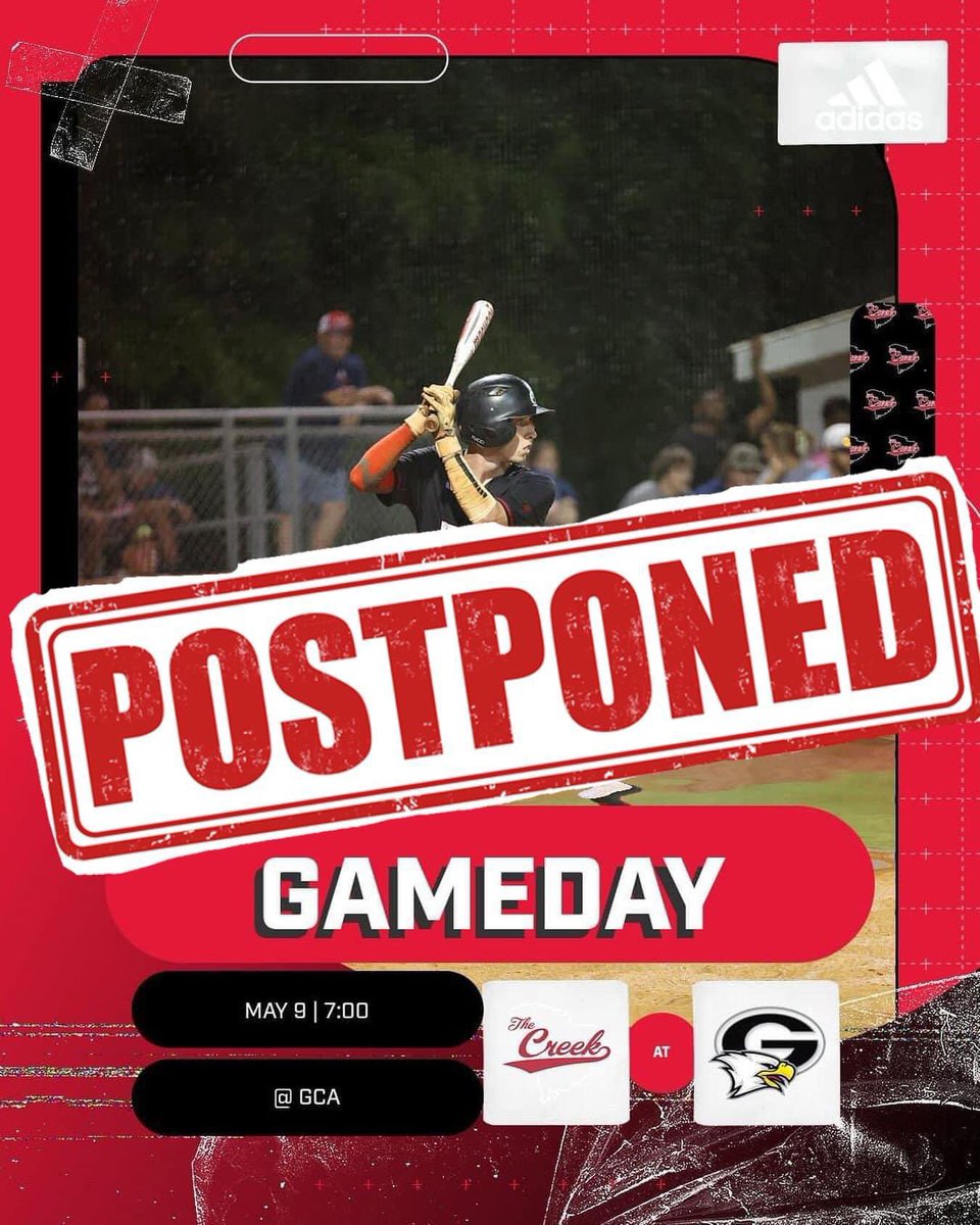 Tonight’s game at Gray Collegiate has been postponed until tomorrow night May 10 @ 7:00! #TheCreek