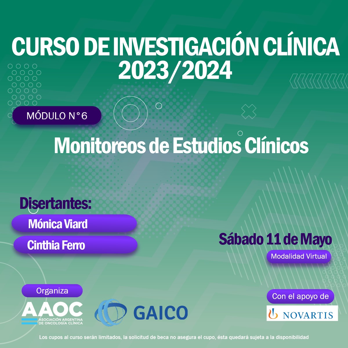 CURSO DE INVESTIGACIÓN CLÍNICA Con cupo completo, este sábado 11 de marzo a las 11:00 hs, se realiza el sexto módulo del Curso, 'Monitoreos de Estudios Clínicos', a cargo de Mónica Viard y Cinthia Ferro. aaoc.org.ar/curso-de-inves…