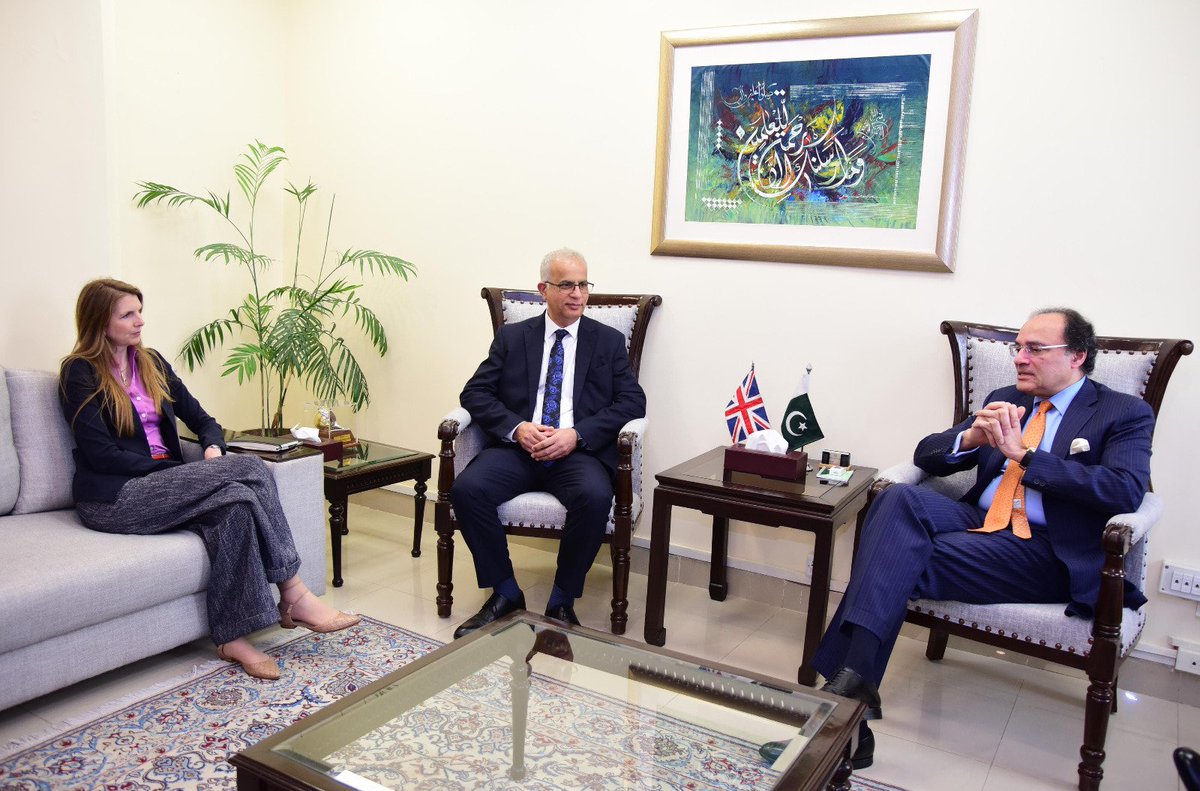 Federal Minister for Finance & Revenue Senator Muhammad Aurangzeb was called on by FCDO Chief Economist Prof. Adnan Qadir Khan & British High Commissioner Ms. Jane Marriott to discuss economic stabilization efforts, reforms, & bilateral cooperation.