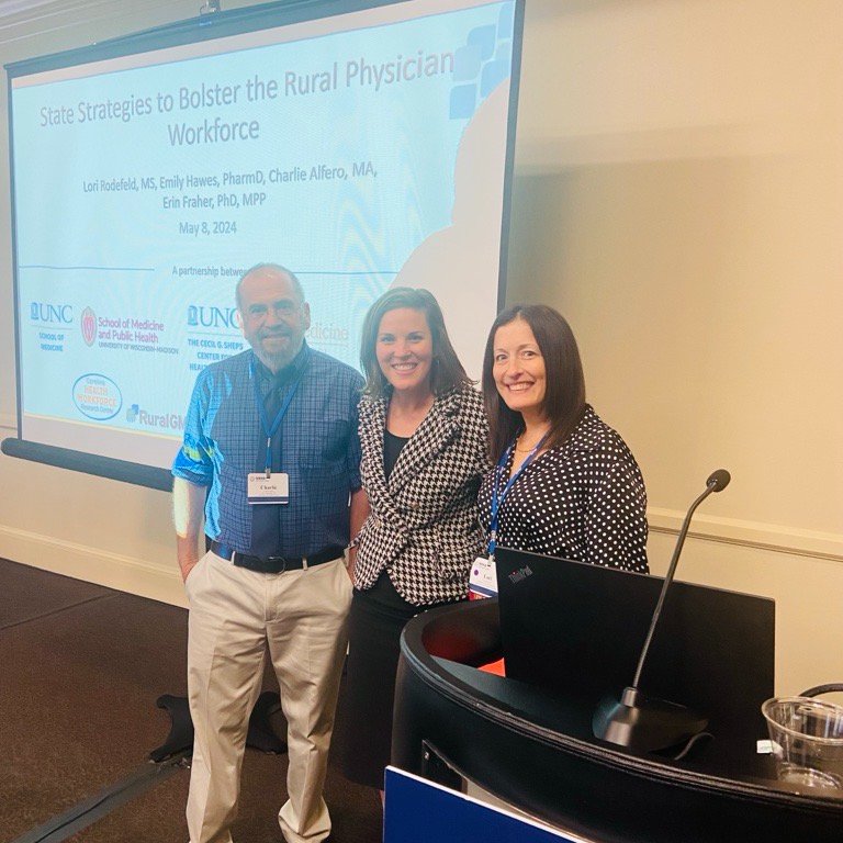 Yesterday, (L-R) Charlie Alfero, MA, Emily Hawes, PharmD, and Lori Rodefeld, MS presented at the @ruralhealth's Annual Conference! They presented on State Strategies to Bolster the Rural Physician Workforce. #RuralGME #RuralHealth