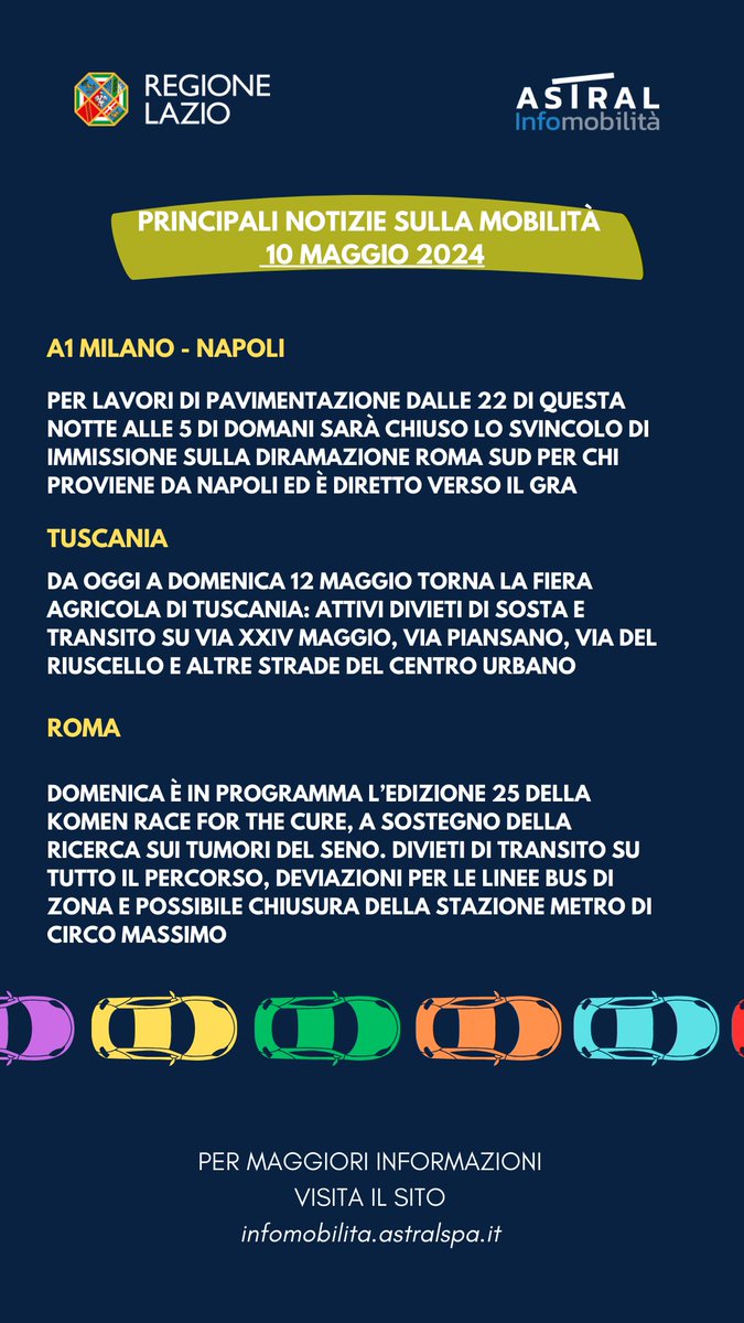 🚘 @astralmobilita Le principali notizie sulla mobilità di oggi #10maggio Qui tutti i dettagli tinyurl.com/m4jwszuk