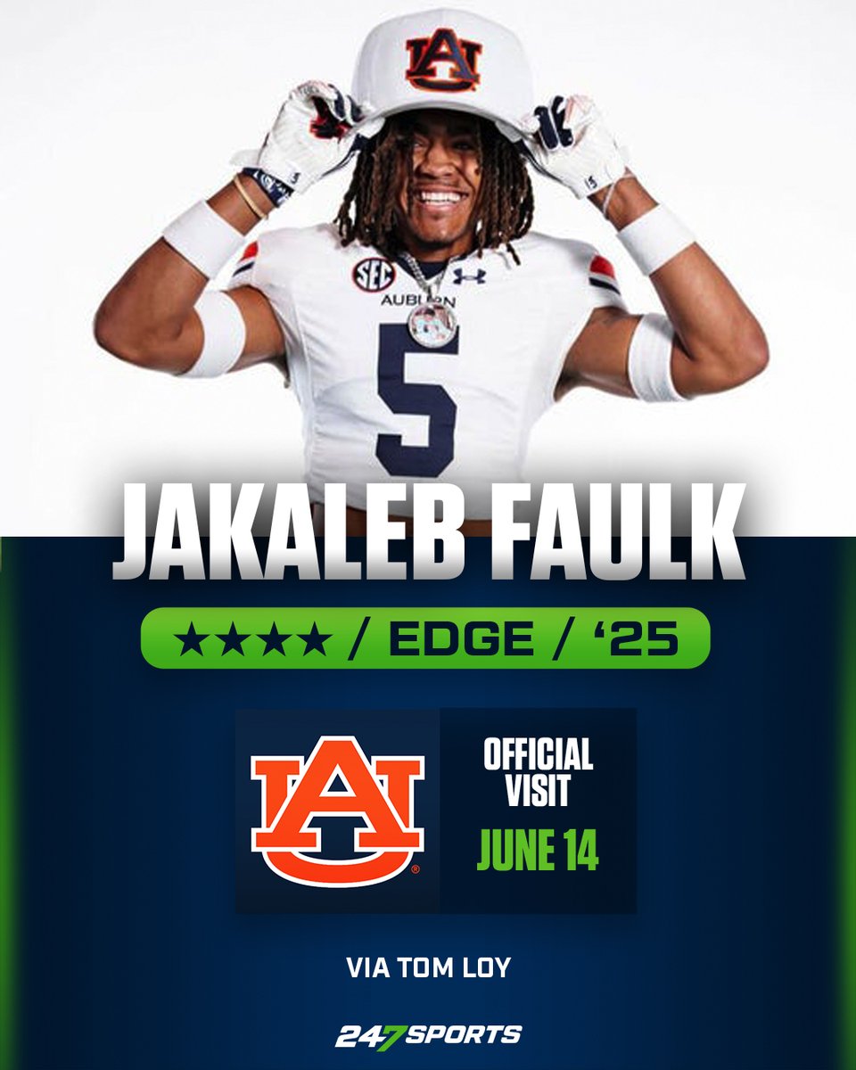 #Top100 edge-rusher Jakaleb Faulk, a longtime #Auburn commit, has locked in his official visit to check out the Tigers. VIP: 247sports.com/college/auburn… @yoboijj41 @247Sports