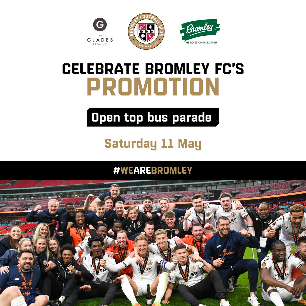 Bromley Council (@lbofbromley) on Twitter photo Don't miss the parade for <a href="/bromleyfc/">Bromley FC</a> this Saturday! The open-top bus is expected to arrive at the Glades around midday, coming up the High Street, leaving the club's ground around 11:50.
bromley.gov.uk/news/article/6… Don't miss the parade for <a href="/bromleyfc/">Bromley FC</a> this Saturday! The open-top bus is expected to arrive at the Glades around midday, coming up the High Street, leaving the club's ground around 11:50.
bromley.gov.uk/news/article/6…