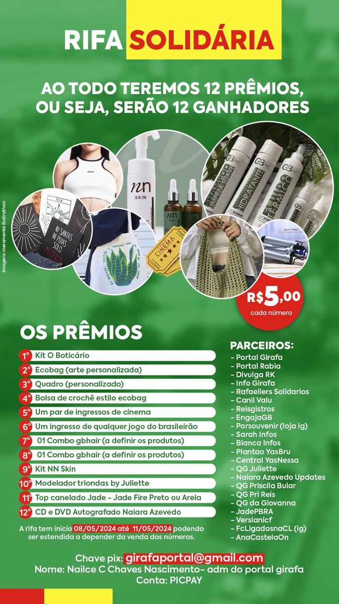 PortalGirafa's tweet photo. ⚠️Atualização da nossa RIFA⚠️

160 números vendidos até o momento. Temos em caixa R$1.016 reais, isso porque muitas pessoas estão apenas doando 🫶🏻

Temos mais 2 prêmios: CD E DVD autografados pela Naiara Azevedo e um TOP da marca da Jade Picon

* houve erro na postagem anterior* https://t.co/Y9QysRcd2G