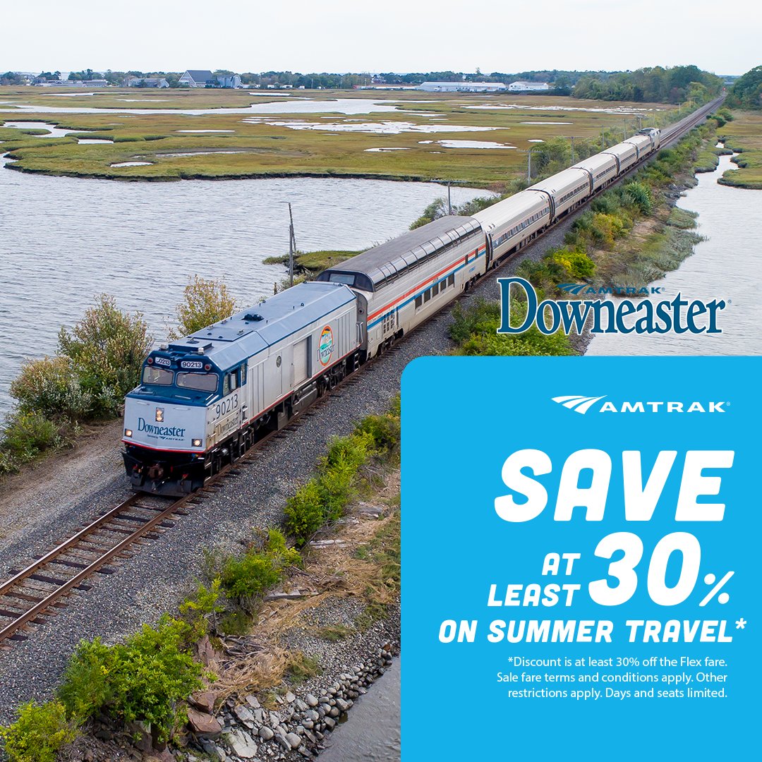 RideRail's tweet image. The Summer Travel Flash Sale is here ☀️
Book now and save at least 30% on travel from June 1st through August 30th. 👉bit.ly/4drE1vX 
Offer ends May 16th, 2024. #amtrakaway #downeaster #summersale
