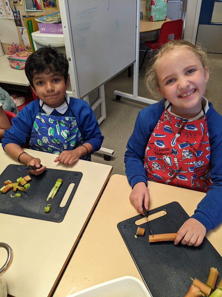 Yr2 made a delicious crumble today with the rhubarb we harvested at our allotment last week.  Great chopping skills! #DTatWelbeck @NST_forschools