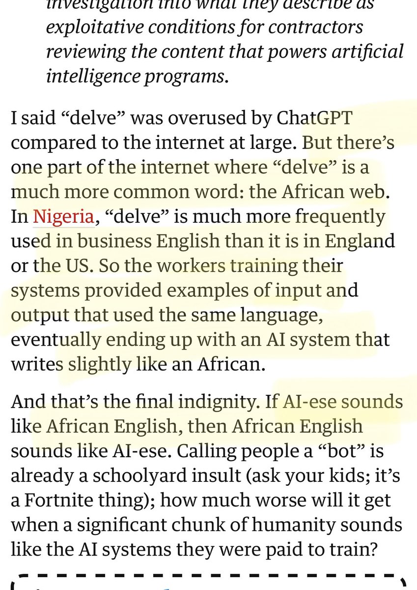 Oh this is fascinating. Why does ChatGPT use “delve” so much? From theguardian.com/technology/202…