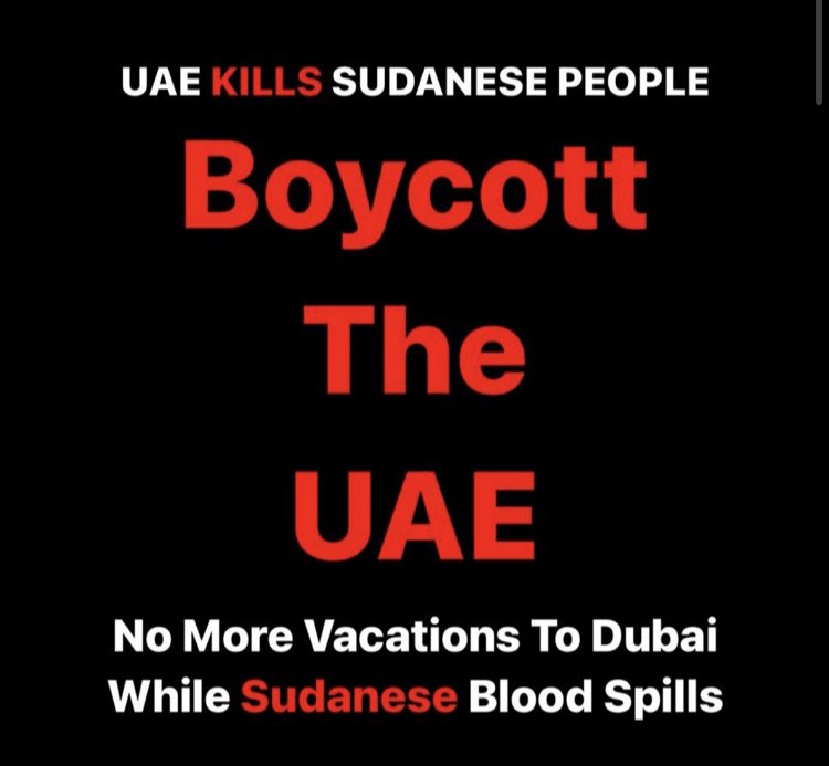 if people in Sudan have to starve to death, then you have to avoid one vacation destination. 

if you can boycott food for Palestine, you can boycott Dubai for Sudan 

#UAEkillsSudanesepeople