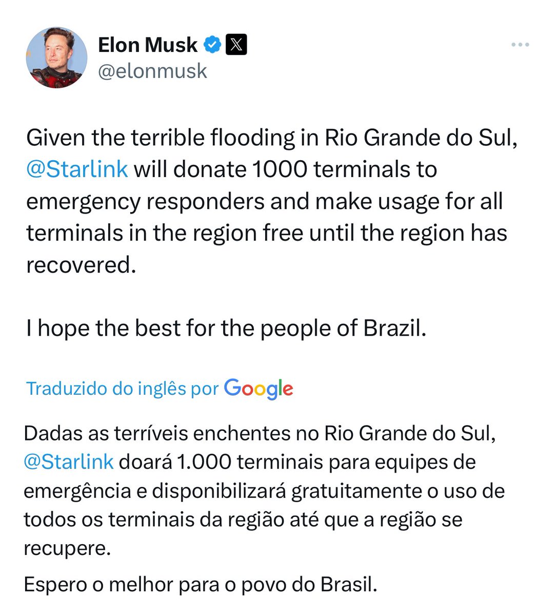 E o PSOL querendo tirar o starlink do Brasil. Lembre-se disso. Thank you, @elonmusk