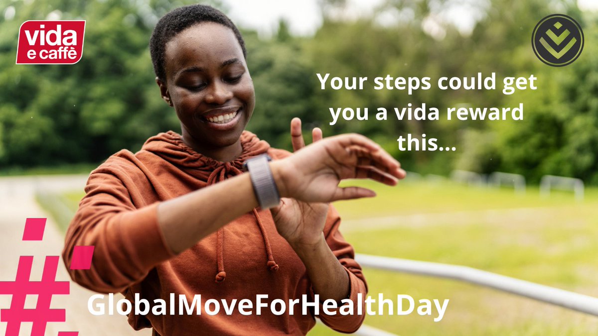 Vitality_SA's tweet photo. Tomorrow is #GlobalMoveforHealth Day and we have something exciting brewing. Get ready to clock 10,000 steps and share a snap of your achievement for a chance to win a delicious solo caffè from @vidaecaffe. Check tomorrow’s post for more information. https://t.co/UI1CsvzL5w