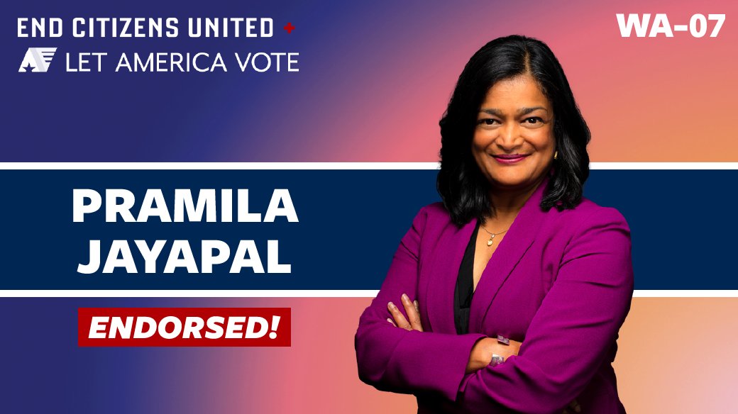 🚨 Endorsement Alert 🚨 Today, we are endorsing Rep. @PramilaJayapal for reelection in #WA07. She refuses corporate PAC money and has been an outspoken critic of our broken campaign finance  because she’s committed to making sure our government is accountable to working families.